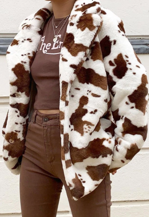 Fuzzy Brown Cow Print Jacket – Dainty Basics