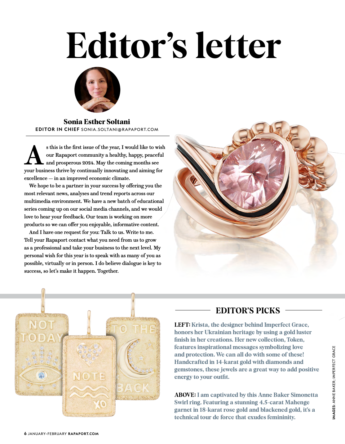 Simonetta Swirl Ring Featured in Rapaport Magazine as an Editor's Pick.