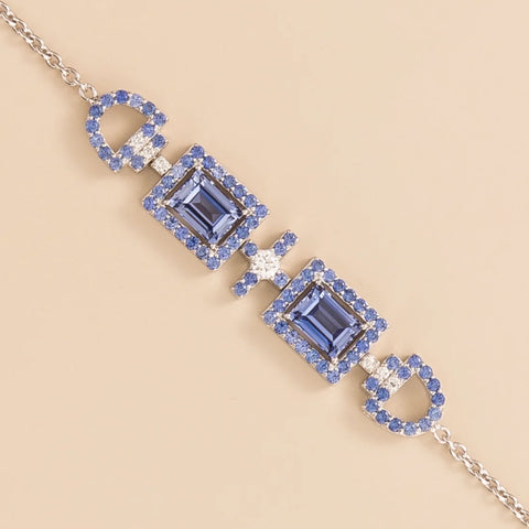 Blue Sapphire Bracelet gift Ciceris White Gold Bracelet Pastel Blue Sapphire and Diamond