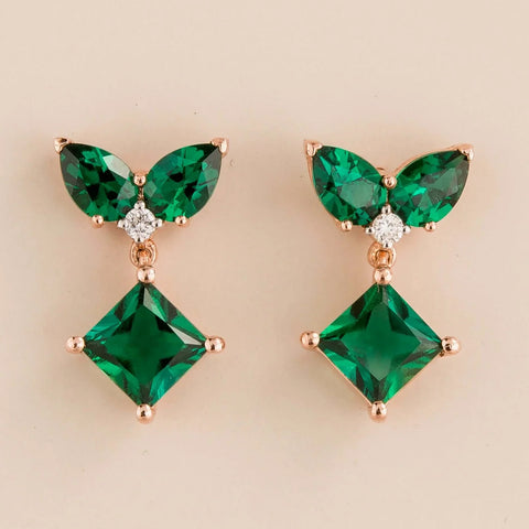 Amore Rose Gold Earrings Emerald and Diamond By Bespoke Jewellery London