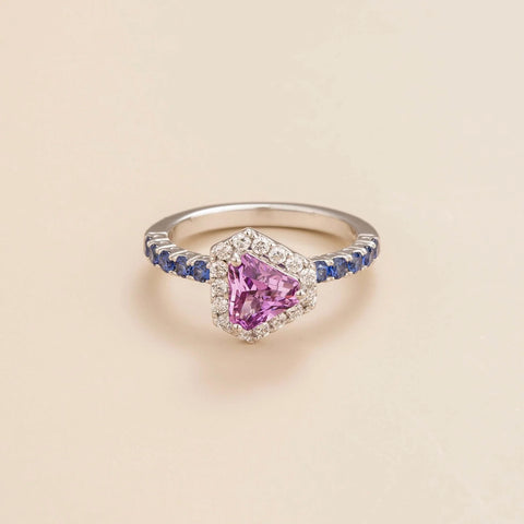 Diana White Gold Ring Purple Sapphire, Diamond and Blue Sapphire By Juvetti Online Jewellery London