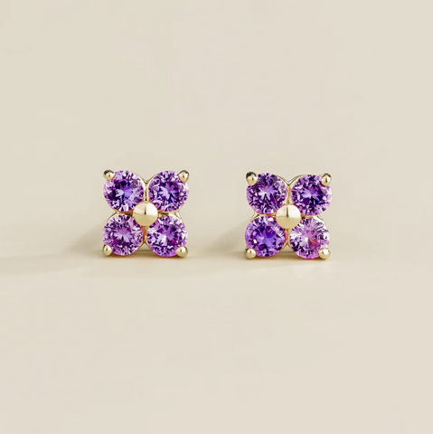 Buy Jewellery Gift Online Petale gold earrings set with Purple sapphires By Juvetti Online Jewellery London