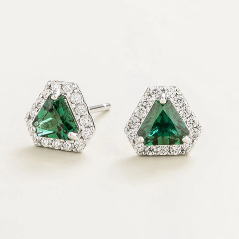 Diana White Gold Earrings Emerald and Diamond By Bespoke Jewellery London