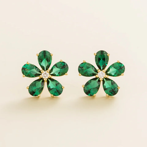 Buy Now Florea Gold Earrings Emerald and Diamonds By Bespoke Jewellery London