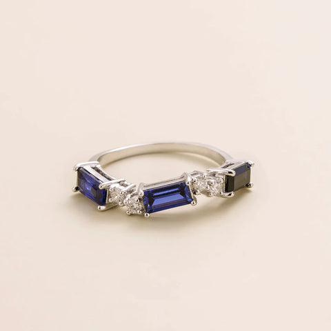 Buy Online Forma White Gold Ring Set With Blue Sapphire and Diamond