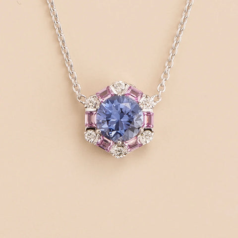 Buy Online Melba white gold necklace set with Pastel blue sapphire, Pink sapphire and Diamond