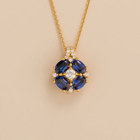Buy Online Pristi Gold Necklace Diamond and Blue Sapphire