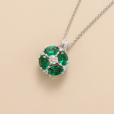 Buy Online Pristi White Gold Necklace Diamond and Emerald