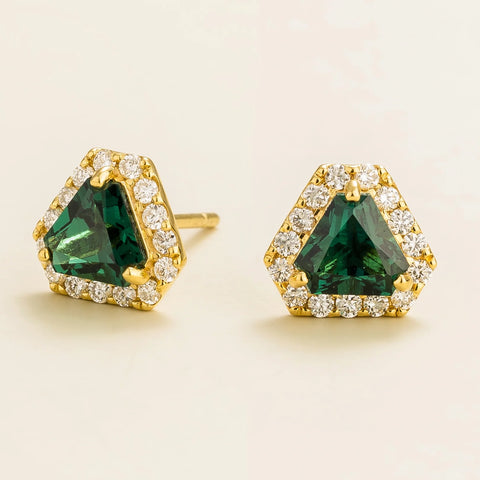 Diana Gold Earrings Emerald and Diamond By Bespoke Jewellery London