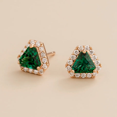 Diana Rose Gold Earrings Emerald Diamond