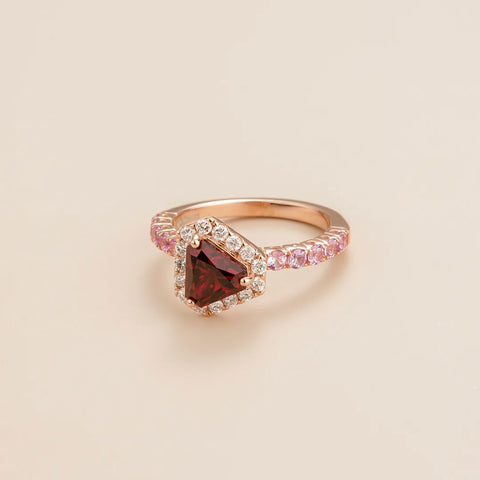 Diana rose gold ring in Ruby, Diamond and Pink sapphire