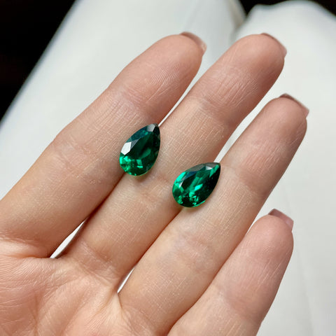 Lab grown emerald with a superior lustre, alongside pure green with vivid colour saturation.