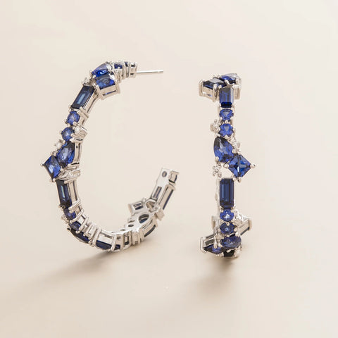 Order Blue Sapphire Earrings Online - Lanna Large Hoop Earrings Set With Blue Sapphire earrings with Diamond By Juvetti