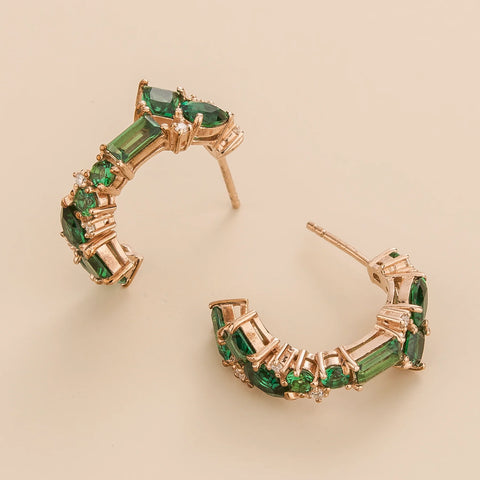 Lanna Medium Hoop Earrings In Emerald Diamond Set In Rose Gold