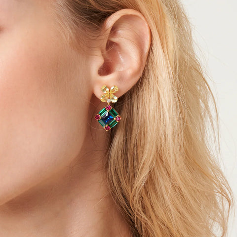 Medina-Gold-Earrings-In-Yellow-Sapphire,-Royal-Blue-Sapphire-Earring-Emerald-and-Diamond-By-Juvetti-London