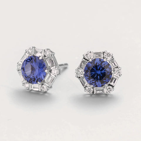Melba White Gold Earrings Set With Blue Sapphire and Diamond
