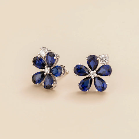 Online Gift Florea White Gold Earrings Blue Sapphire and Diamond