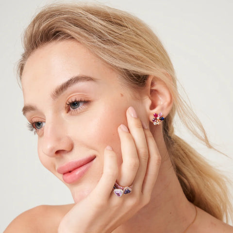 Order Blue Sapphire Earring Online Florea Gold Earrings Diamonds, Blue Sapphire, Pink Sapphire and Champagne Sapphire