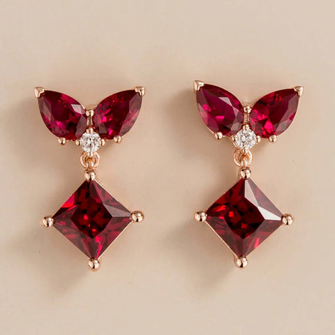 Order Now Amore rose gold earrings set with Ruby and Diamond