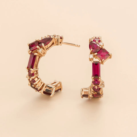 Lanna Medium Hoop Earrings In Ruby & Diamond In Rose Gold
