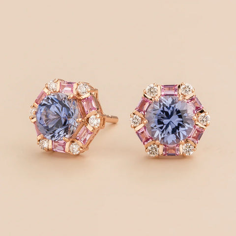 Order Online Melba Rose Gold Earrings Set With Pastel Blue Sapphire Earrings Pink Sapphire Earrings and Diamond By Juvetti London