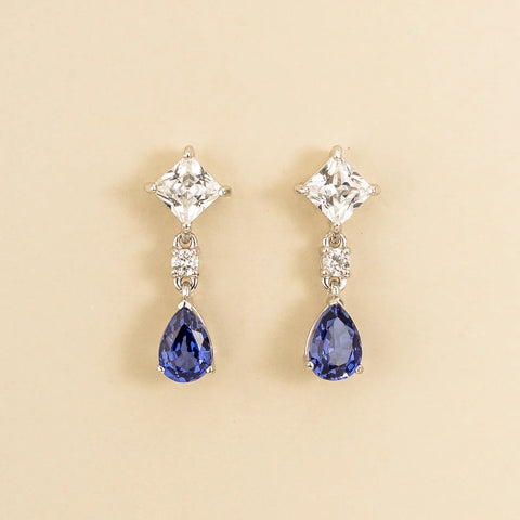 Order Online White Gold Earrings Set With White Sapphires Blue Sapphires and Diamonds By Juvetti London