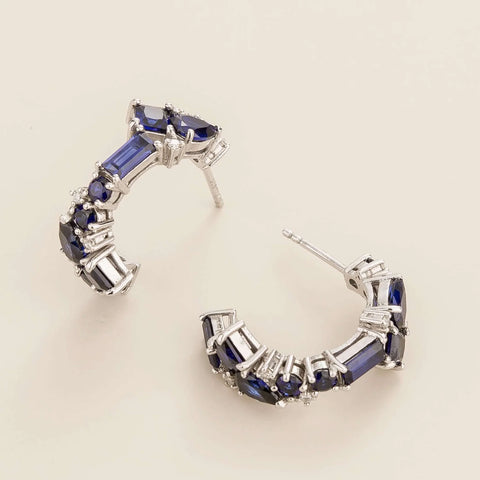 Order Online Lanna Medium Hoop Earrings In Blue Sapphire and Diamond Set In White Gold