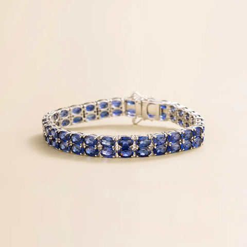 Order Online Sapphire Bracelet - Salto Double Tennis Bracelet In Blue Sapphire Set In White Gold