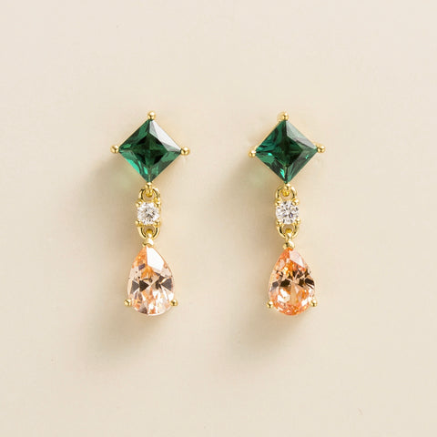 Ori Gold Earrings In Emerald Diamond and Champagne Sapphire By Bespoke Jewellery London