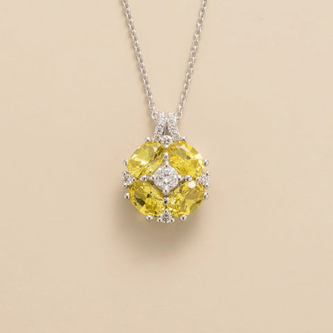 Buy Online Pristi White Gold Necklace Diamond and Yellow Sapphire