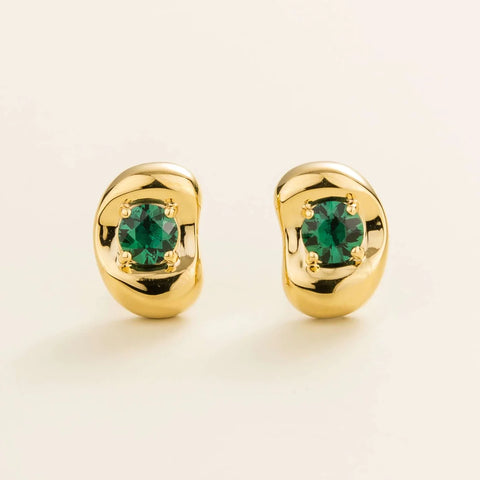 buy online Fava gold earrings set with Emerald