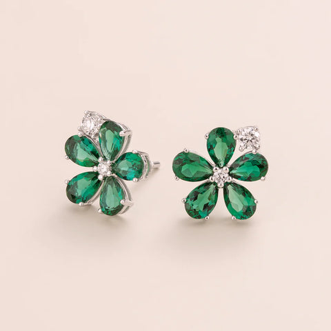 buy online Florea White Gold Earrings Emerald and Diamond