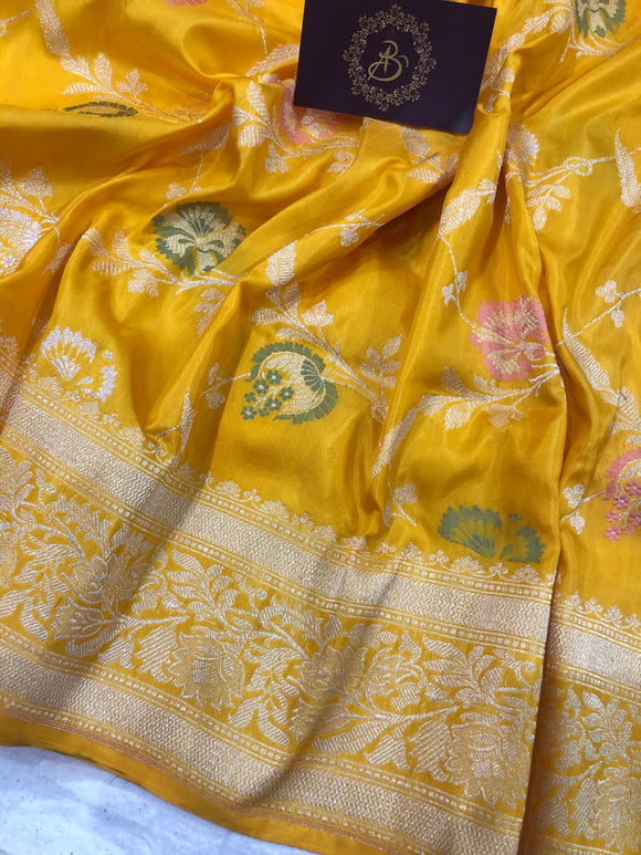 Yellow Meenakari Handloom Pure Katan Silk Saree - Aura Benaras