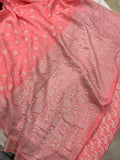 Peachish Pink Pure Banarasi Khaddi Crepe Silk Saree - Aura Benaras