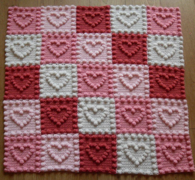 Heart Motif Baby Blanket Crochet Pattern
