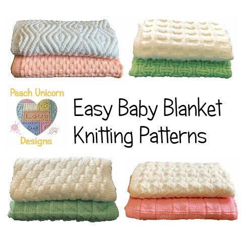 Easy Baby Blanket Knitting Patterns by Peach Unicorn Designs 