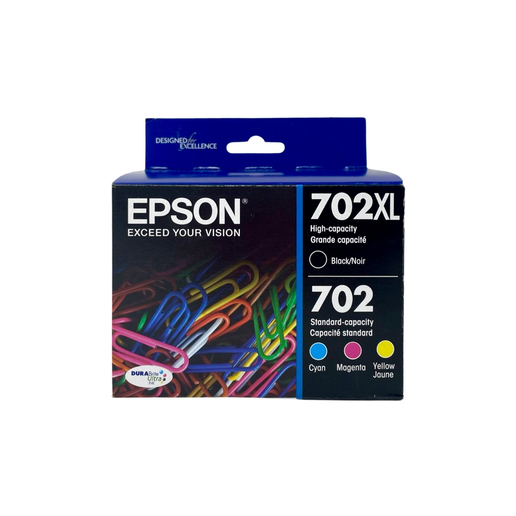 Genuine Epson 702XL/702 Black/Color Ink Cartridges, High Yield/Standard, 4/Pack (T702XL-BCS)