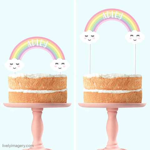 Adley S Rainbow Cake Topper In Pastel Colors Lively Imagery