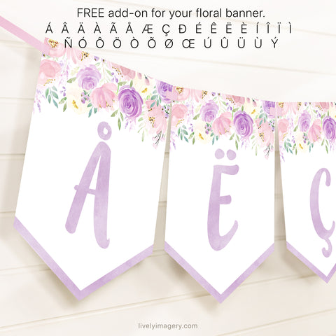 Pink Floral Printable Banner All Letters And Numbers Lively Imagery