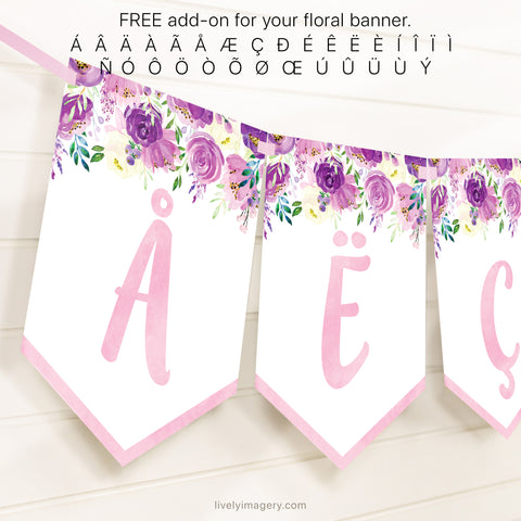 Pink Floral Printable Banner All Letters And Numbers Lively Imagery