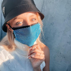 Blaue Fashion Community-Maske aus Glitzersteinen - Doppel Masken
