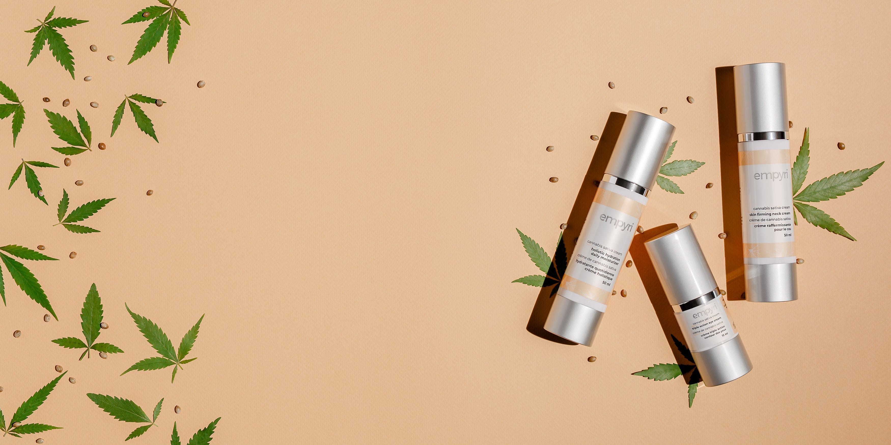 hemp moisturizer banner with hemp leaves