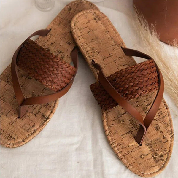 Kovogue Vintage Woven Thong Toe Pu Sandals