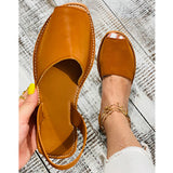 Kovogue Peep Toe Solod Color Slip-On Flat Sandals