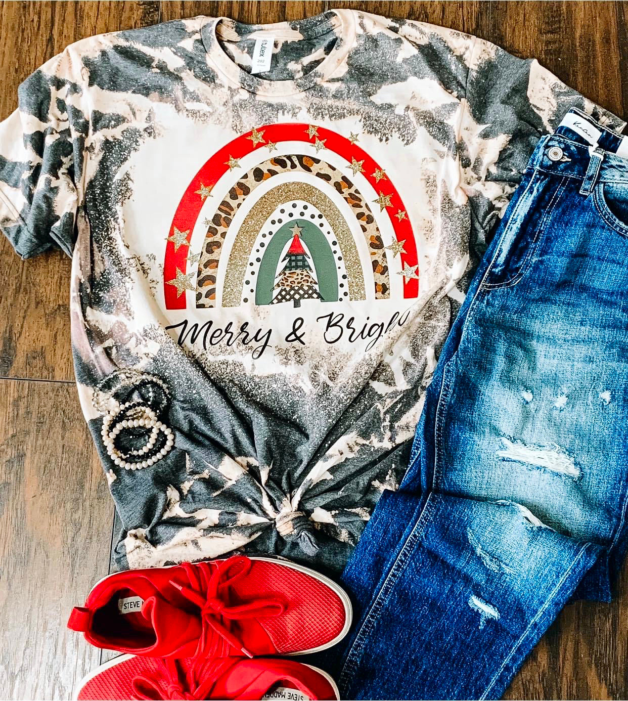 Home › Merry & Bright Christmas Bleached Adult Unisex Shirt