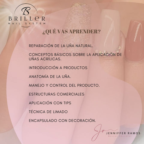 Curso Nivel 1 Aplicación de Acrílico | Jennifer Ramos – Briller Nail System