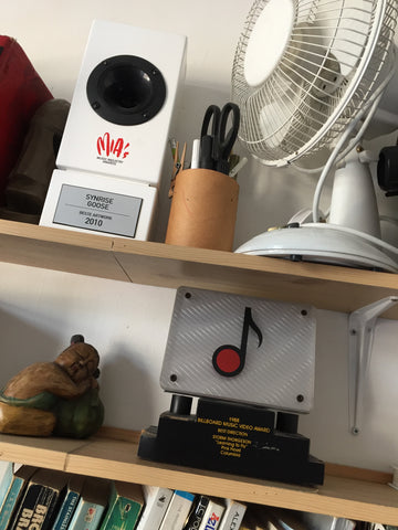 Shelf with awards at StormStudios