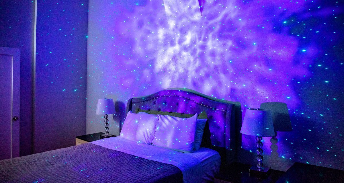 sky lite galaxy projector in bedroom