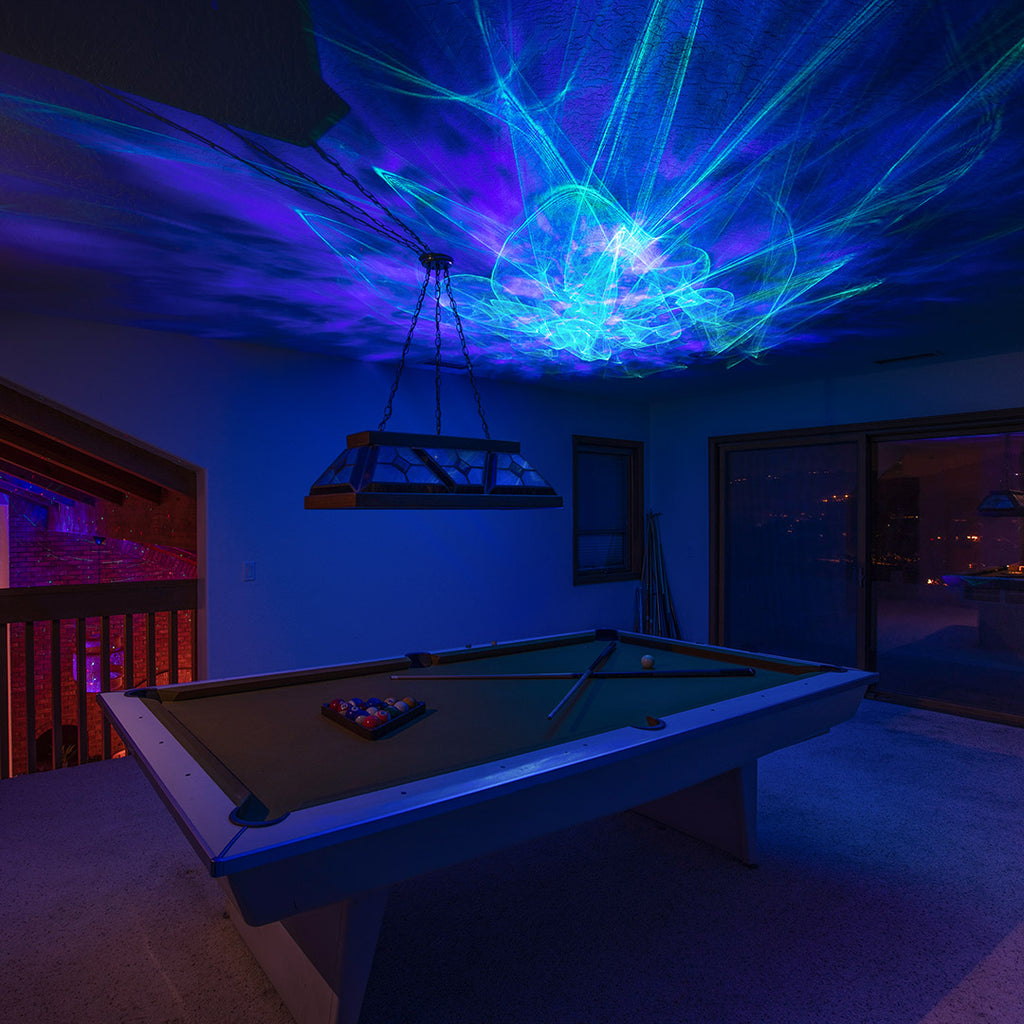 pool table in game room with ark aurora projector