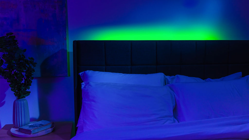 blissglow multicolor led lights over headboard